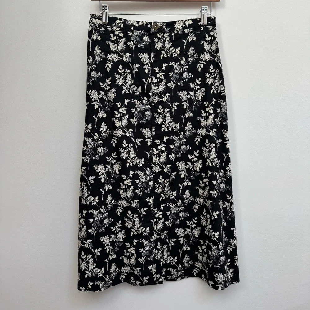 Liz Claiborne Lizwear Floral A-Line Midi‎ Skirt Women Size 8 Linen Blend